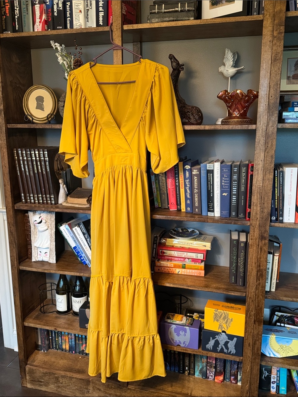 Amazon Essentials Mustard Yellow V-Neck Tiered Maxi Dress - Picture 3 of 4